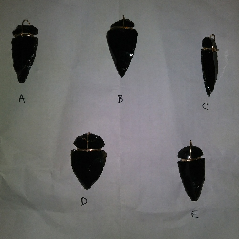 14K Gold, Black Obsidian Arrowhead Pendant